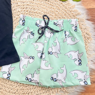 Conj. Regata Hello Shark e Bermuda em Táctel - Marinho